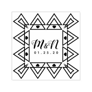 Tampon Auto-encreur Logo de mariage ligne d'art cœur géo décoration de