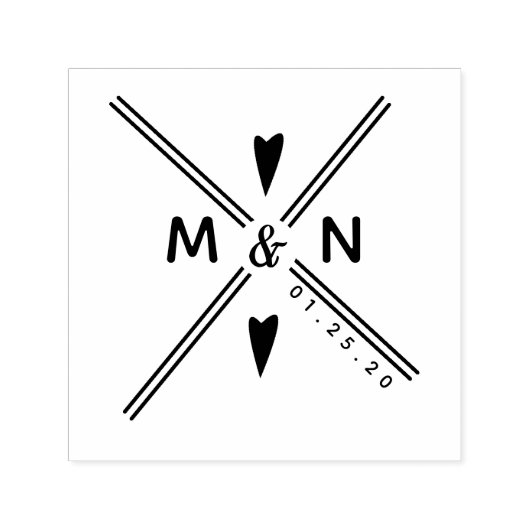 Tampon Auto-encreur Logo du mariage Heart Cross Line Art Couples Nom (Design)