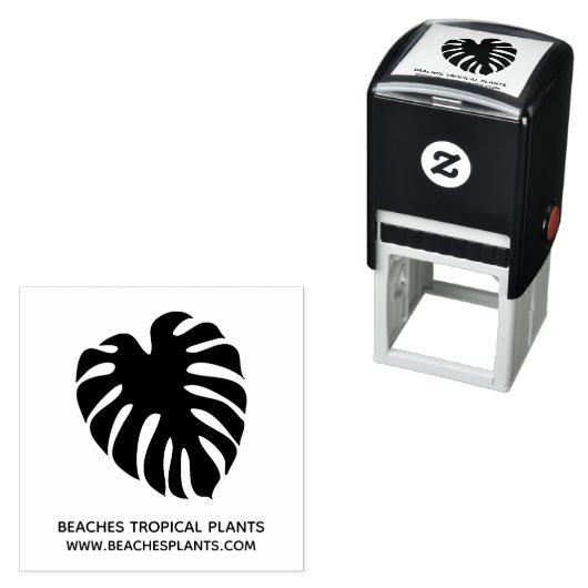 Tampon Auto-encreur Logo Feuille Monstera Tropical Nom commercial Marq (En situation)