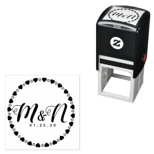Tampon Auto-encreur Logo mariage Double Simple Trim Coeur Dessin À La  (En situation)