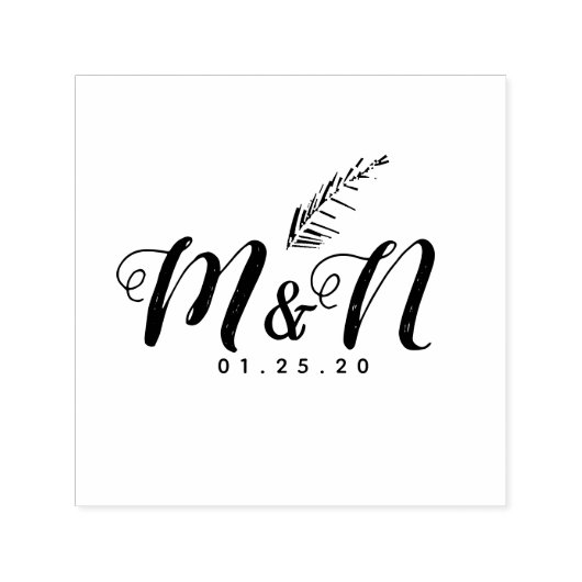 Tampon Auto-encreur Logo mariage Feuille de palme Main Tropicale tirée (Design)