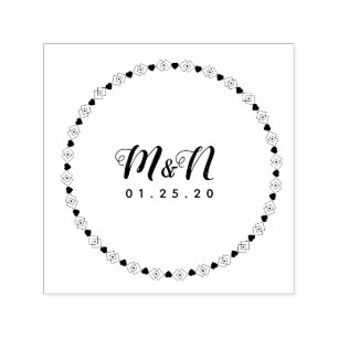 Tampon Auto-encreur Logo mariage Ligne Art Heart Geo Circulaire ronde