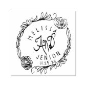 Tampon Auto-encreur Logo mariage Rose Verdure Wreath Main tirée (Design)