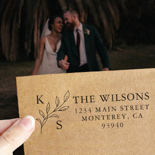 Tampon Auto-encreur Logo Monogramme Élégant de Fleurs pour Mariage