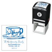 Tampon Auto-encreur Logo Personnalisé Élégant Teacup Famille Adresse d (En situation)