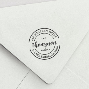 Tampon Auto-encreur Logo rond   Adresse de retour du nom de famille