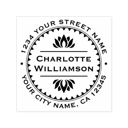 Tampon Auto-encreur Lotus Flower Classic Bordure Circle Adresse de ret (Design)