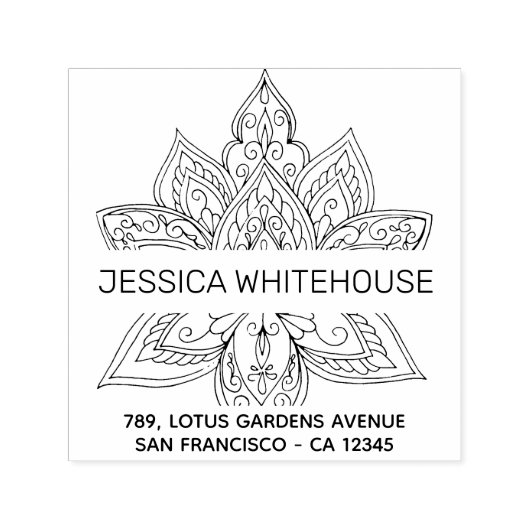 Tampon Auto-encreur Lotus Mandala Nom Adresse de retour (Design)