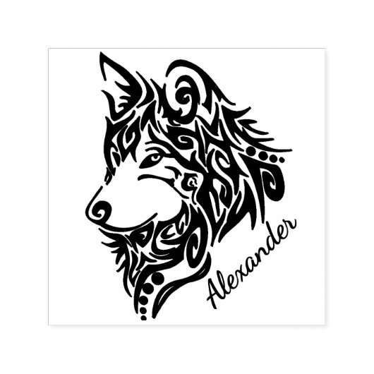 Tampon Auto-encreur Loup tribal avec nom (Design)