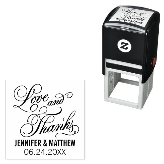 Tampon Auto-encreur Love and Thanks Calligraphy Script Mariage (En situation)