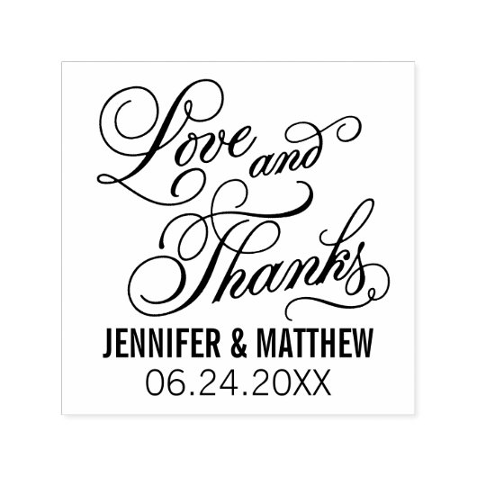 Tampon Auto-encreur Love and Thanks Calligraphy Script Mariage (Design)