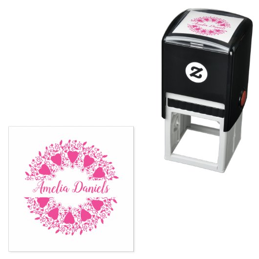 Tampon Auto-encreur Love Heart Wreath Name Self-inking Stamp (En situation)