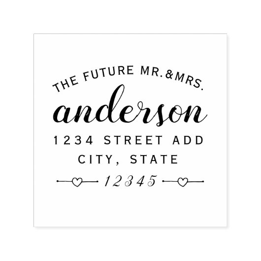 Tampon Auto-encreur Lovely Hearts Future M. Mme Mariage Retour Adresse (Design)