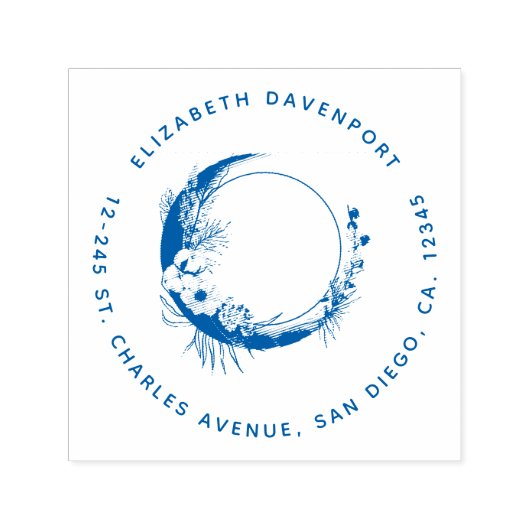 Tampon Auto-encreur Lune de croissant avec adresse de fleurs (Design)