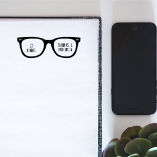 Tampon Auto-encreur Lunettes rétro amusantes Nom personnalisé Ex Libra