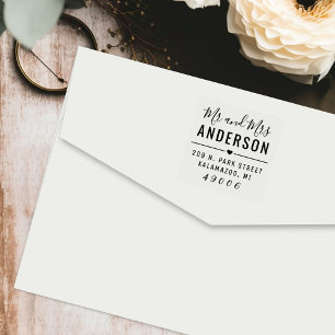 Tampon Auto-encreur M. et Mme Modern Script Mariage Adresse de retour