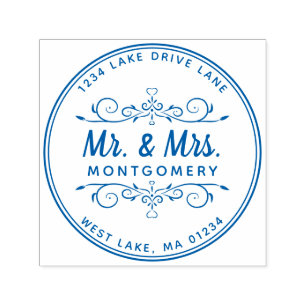 Tampon Auto-encreur M. & Mme Script Heart Floral Return Adresse