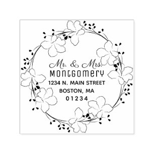 Tampon Auto-encreur M. & Mme Tropical Floral Script Return Adresse