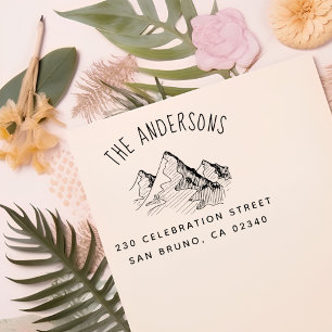 Tampon Auto-encreur Main Drawn Mountain Nom de famille et adresse de r