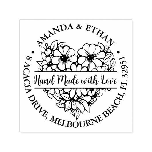 Tampon Auto-encreur Main faite avec amour Fleur Thème Coeur (Design)