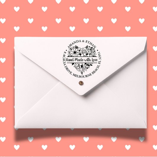 Tampon Auto-encreur Main faite avec amour Foral Heart Thème