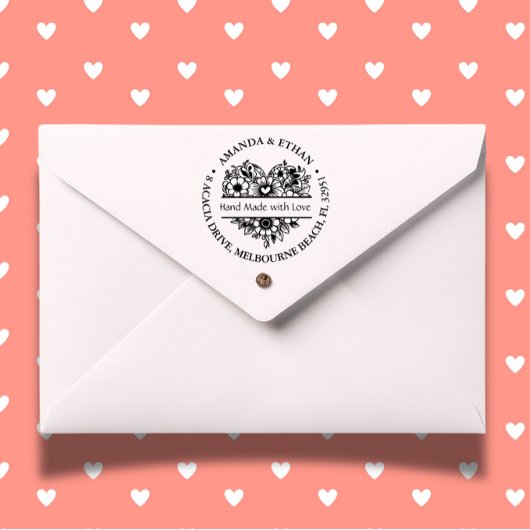 Tampon Auto-encreur Main faite avec l'amour Foral Thème