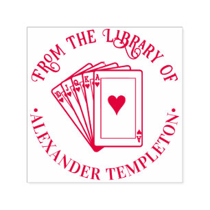 Tampon Auto-encreur Main royale de cœur du poker Nom de la bibliothèqu
