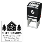 Tampon Auto-encreur Maison en pain d'épice Joyeux Noël Nom et adresse (En situation)