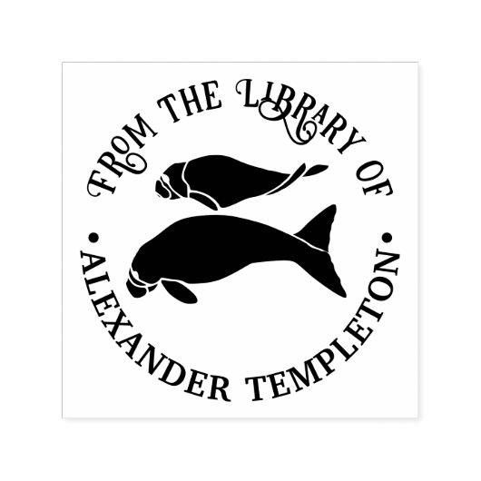 Tampon Auto-encreur Manatees Silhouette Round Library Nom du livre (Design)