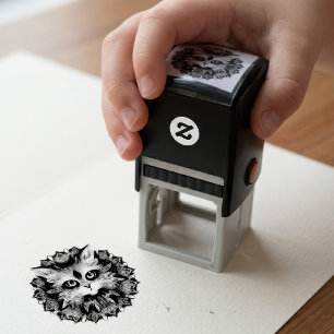 Tampon Auto-encreur Mandala avec portrait de chat mignon et duveteux