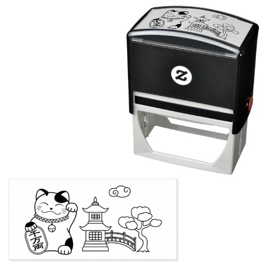 Tampon Auto-encreur Maneki Neko Japonais Chat chanceux (En situation)