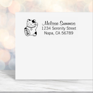 Tampon Auto-encreur Maneki Neko Japonais Lucky Cat Adresse