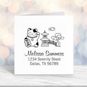 Tampon Auto-encreur Maneki Neko Japonais Lucky Cat Adresse