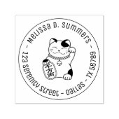 Tampon Auto-encreur Maneki Neko Japonais Lucky Cat Adresse ronde (Design)