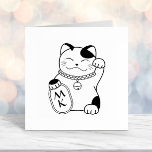 Tampon Auto-encreur Maneki Neko Japonais Lucky Cat Monogramme