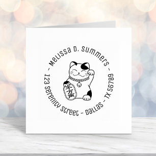 Tampon Auto-encreur Maneki Neko Japonais Lucky Cat Round Adresse 2