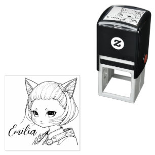 Tampon Auto-encreur Manga Chatte Fille