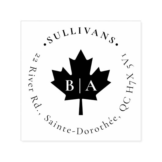 Tampon Auto-encreur Maple Leaf Élégant Noms Initiales Adresse de retou (Design)