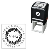 Tampon Auto-encreur mariage à fleurs noir et blanc rose (En situation)