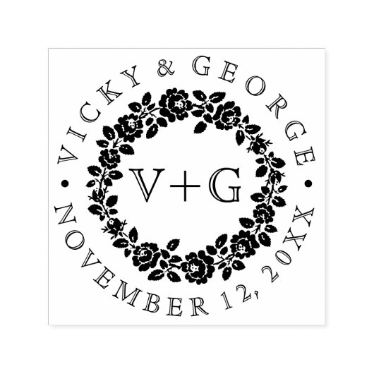 Tampon Auto-encreur mariage à fleurs noir et blanc rose (Design)