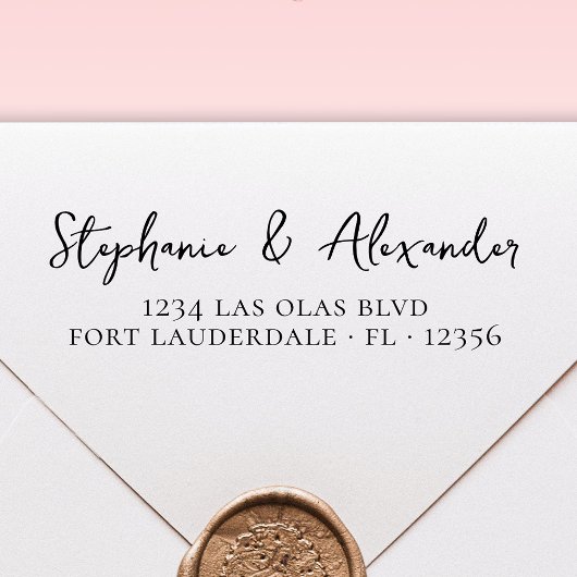 Tampon Auto-encreur Mariage Adresse de retour Script manuscrit moderne