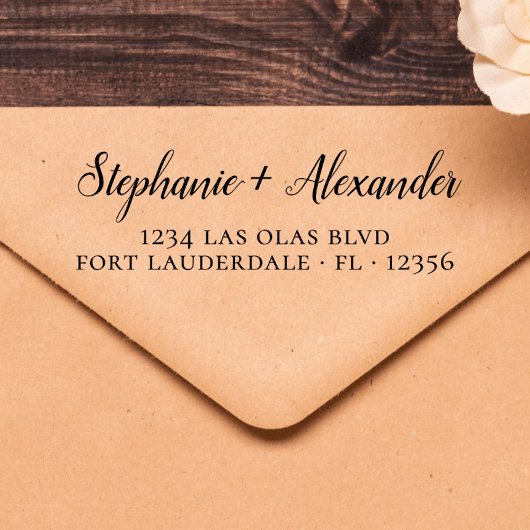 Tampon Auto-encreur Mariage Adresse de retour Script manuscrit moderne