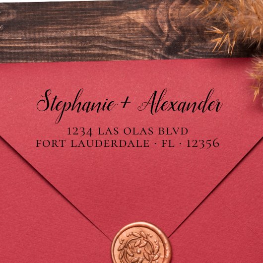 Tampon Auto-encreur Mariage Adresse de retour Script manuscrit moderne