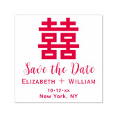 Tampon Auto-encreur Mariage chinois double bonheur Enregistrer la date (Design)