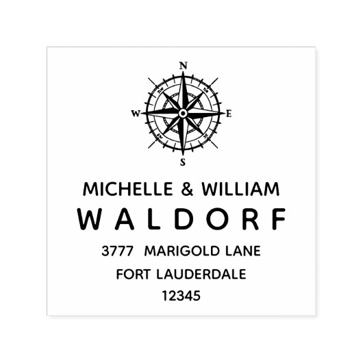 Tampon Auto-encreur Mariage côtier nautique Compass Adresse de retour (Design)
