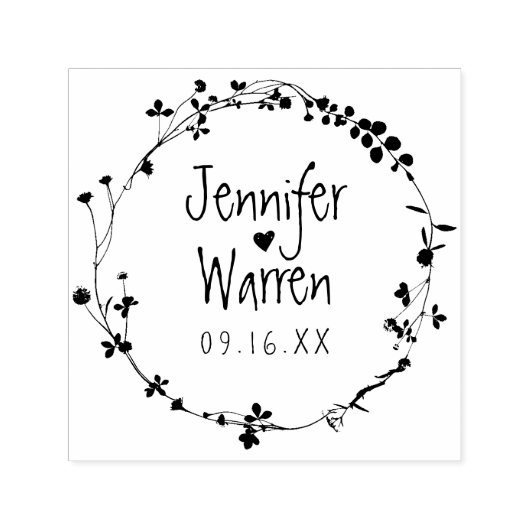 Tampon Auto-encreur Mariage de couronne de Fleur sauvage rustique (Design)