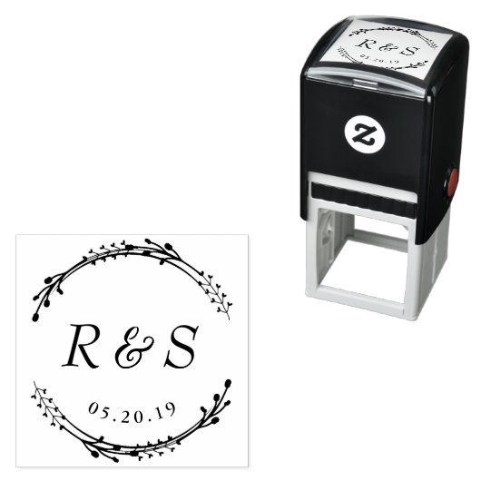 Tampon Auto-encreur Mariage de monogramme de germe rustique Enregistre (En situation)