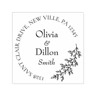 Tampon Auto-encreur Mariage de script minimaliste à feuilles noires