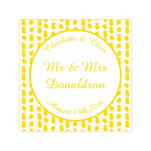 Tampon Auto-encreur Mariage d'été tropical Ananas et Palm Feuille (Design)