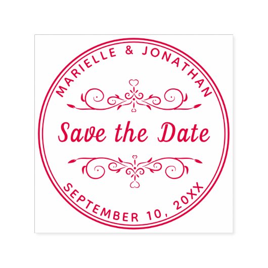 Tampon Auto-encreur Mariage Enregistrer la date Coeur Floral Personnal (Design)